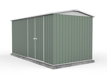 Absco 4.48mW x 2.26mD x 2.30mH Double Door Highlander Garden Shed - Pale Eucalypt - Shed City